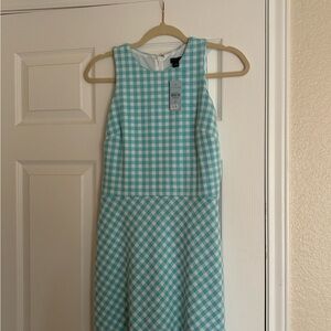 Ann Taylor Aqua and White Gingham Midi Dress